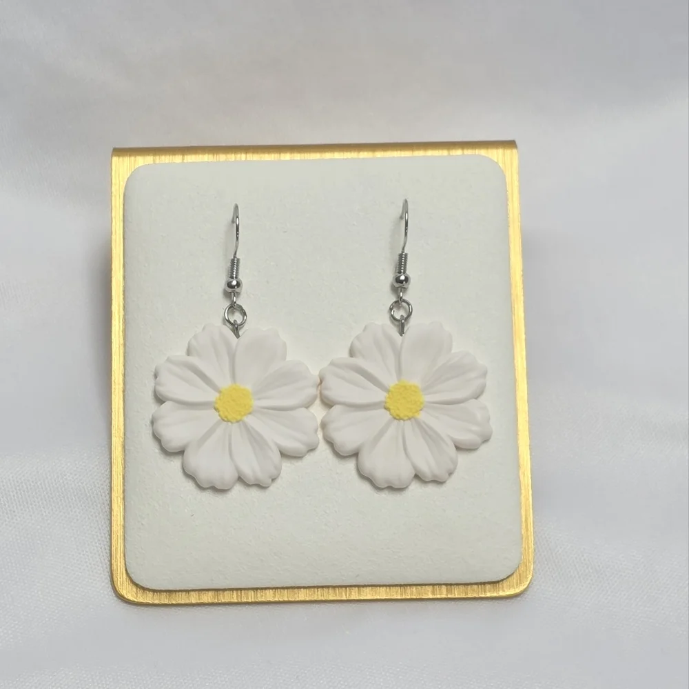 White & Yellow Daisy Polymer Clay Earrings